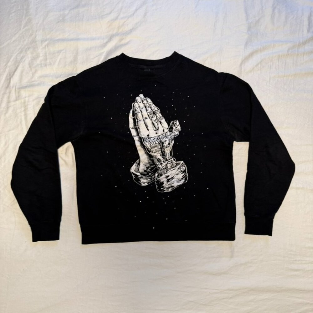 Streetwear Artistic Machinery Praying Hands Black Pullover, S
